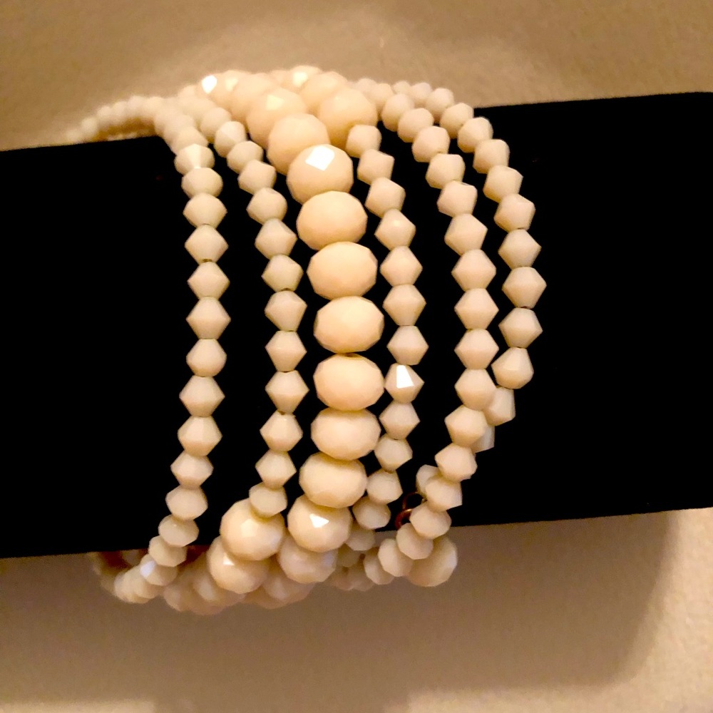 Opalescent White beaded wrap bracelet